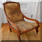 F93. Carved Victorian lounge chair with original upholstry. 37”h - $38 